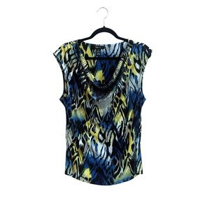 Style  & Co Women’s Sleeveless Beaded Blue Yellow Shirt Size L